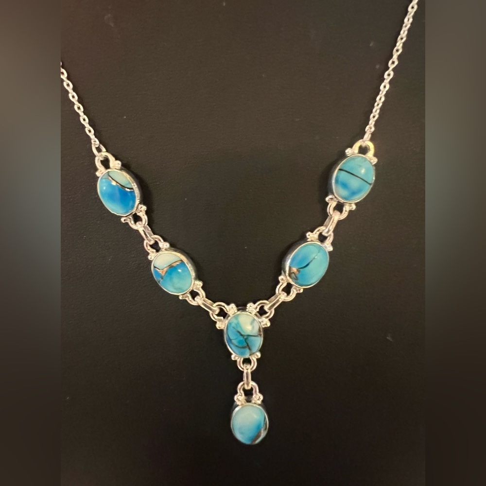 9/30–22 Sterling Silver “Ice Blue Dahlia” Turquoise Necklace - Picture 2 of 3